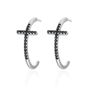 (image for) Silver Modern Cross Hanging Earrings - PANDORA Style - SCE262