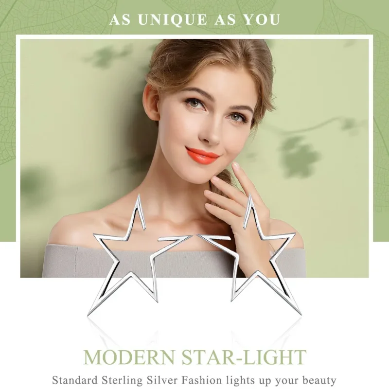 (image for) Silver Modern Star Stud Earrings - PANDORA Style - SCE107 - View 2