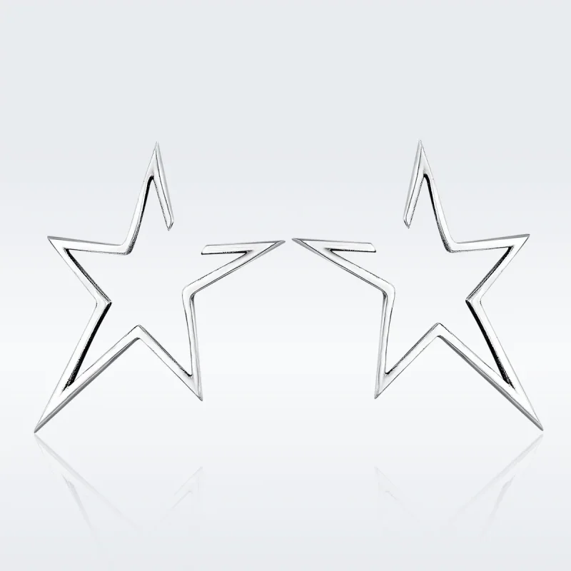 (image for) Silver Modern Star Stud Earrings - PANDORA Style - SCE107 - View 3