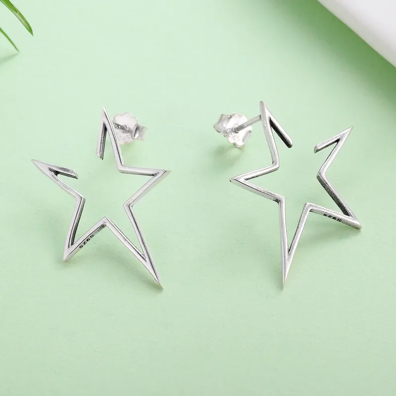 (image for) Silver Modern Star Stud Earrings - PANDORA Style - SCE107 - View 4