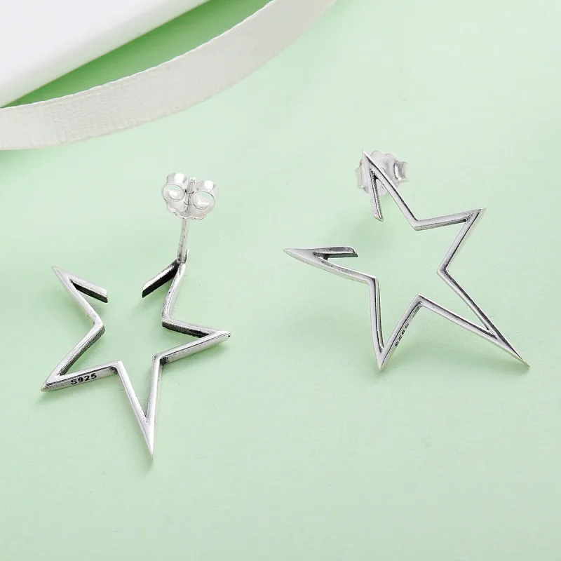 (image for) Silver Modern Star Stud Earrings - PANDORA Style - SCE107 - View 5