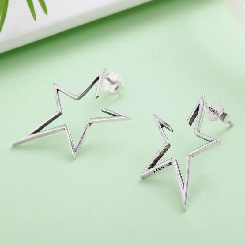 (image for) Silver Modern Star Stud Earrings - PANDORA Style - SCE107 - View 6