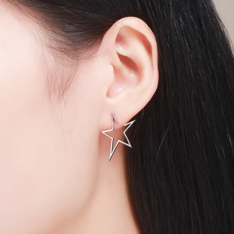 (image for) Silver Modern Star Stud Earrings - PANDORA Style - SCE107 - View 7