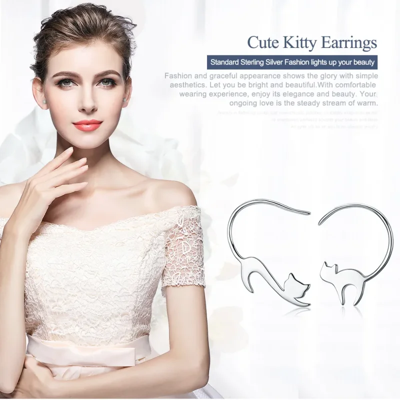 (image for) Silver Naughty Kitten Stud Earrings - PANDORA Style - SCE073 - View 2