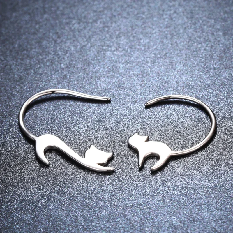 (image for) Silver Naughty Kitten Stud Earrings - PANDORA Style - SCE073 - View 3
