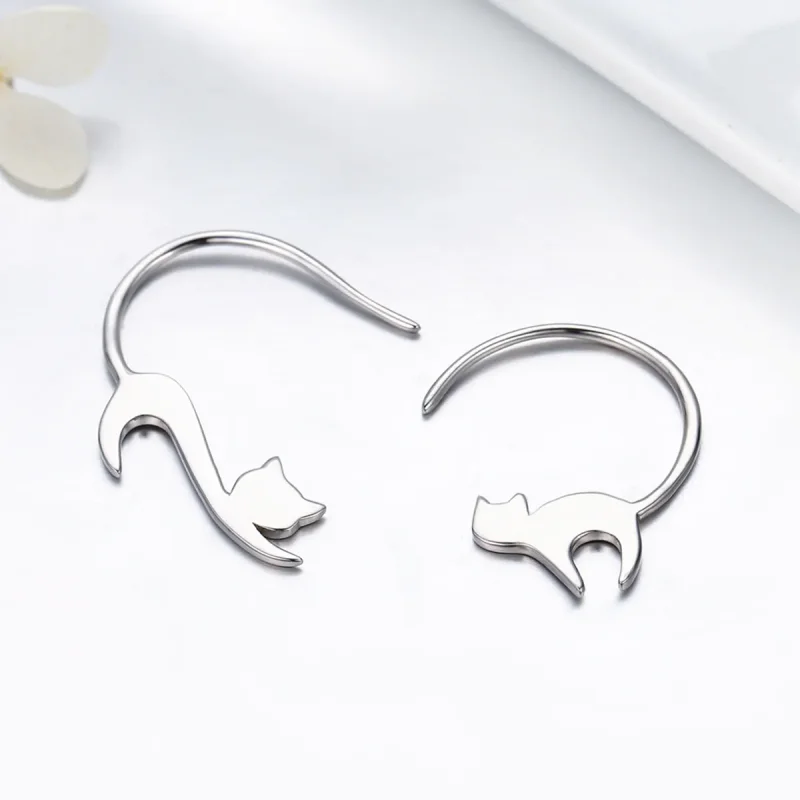 (image for) Silver Naughty Kitten Stud Earrings - PANDORA Style - SCE073 - View 4