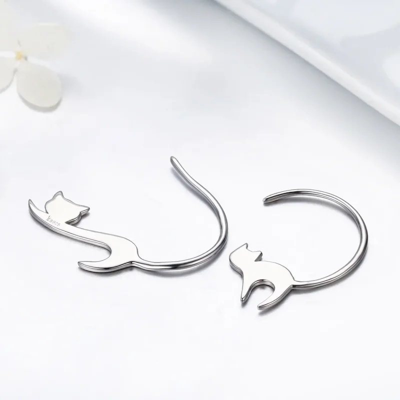 (image for) Silver Naughty Kitten Stud Earrings - PANDORA Style - SCE073 - View 5