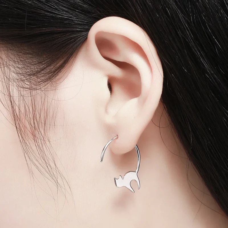 (image for) Silver Naughty Kitten Stud Earrings - PANDORA Style - SCE073 - View 6