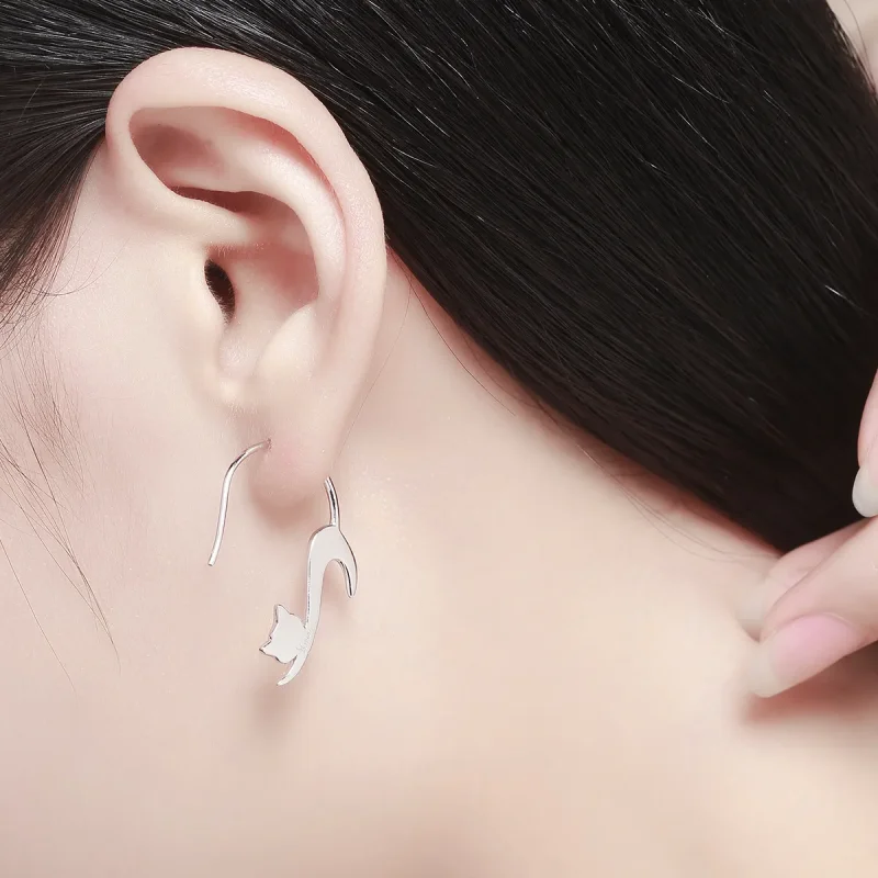 (image for) Silver Naughty Kitten Stud Earrings - PANDORA Style - SCE073 - View 7
