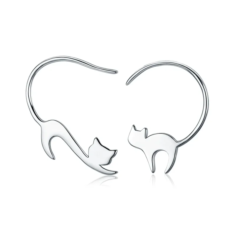 (image for) Silver Naughty Kitten Stud Earrings - PANDORA Style - SCE073 - Product Image