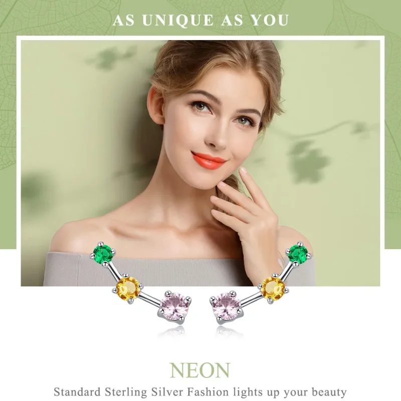 (image for) Silver Neon Stud Earrings - PANDORA Style - SCE495 - View 2