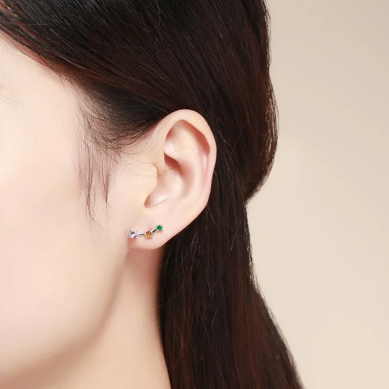 (image for) Silver Neon Stud Earrings - PANDORA Style - SCE495 - View 4