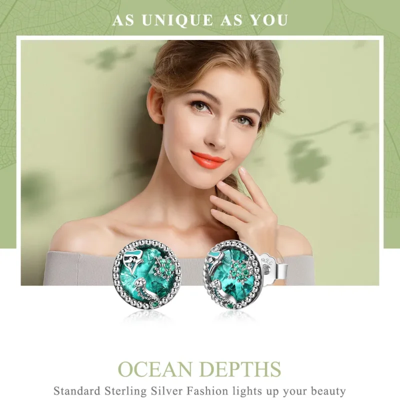 (image for) Silver Ocean Depths Stud Earrings - PANDORA Style - SCE496 - View 2