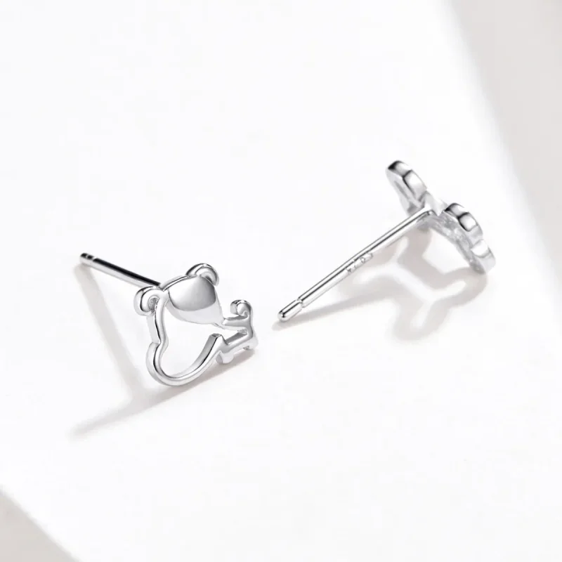 (image for) Silver Openwork Paw Stud Earrings - PANDORA Style - SCE649 - View 3