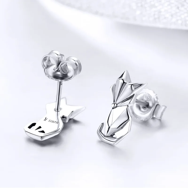 (image for) Silver Origami Fox Stud Earrings - PANDORA Style - SCE526 - View 4
