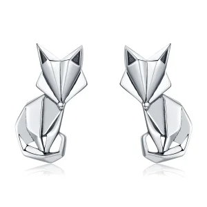 (image for) Silver Origami Fox Stud Earrings - PANDORA Style - SCE526