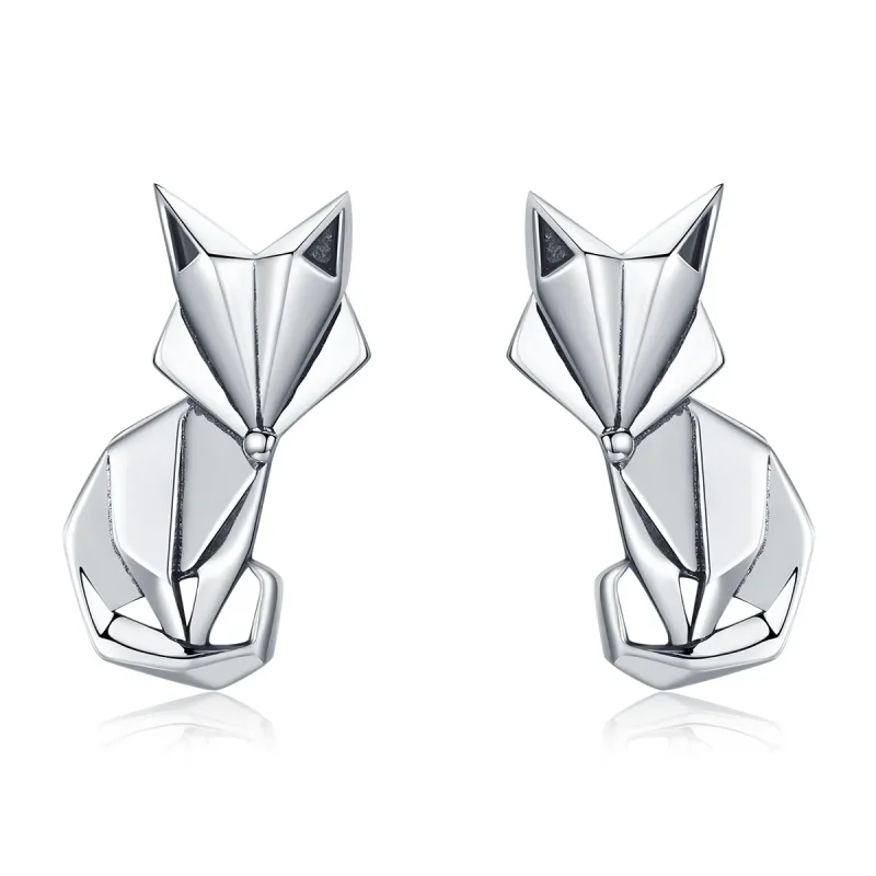 (image for) Silver Origami Fox Stud Earrings - PANDORA Style - SCE526 - Product Image