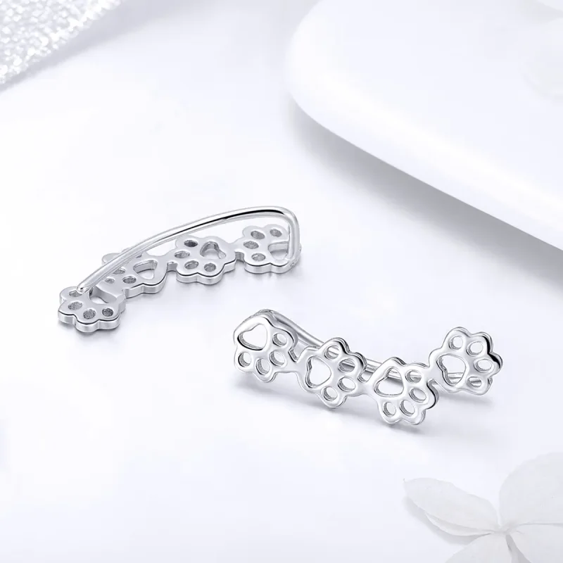 (image for) Silver Paw Trail Stud Earrings - PANDORA Style - SCE430 - View 2