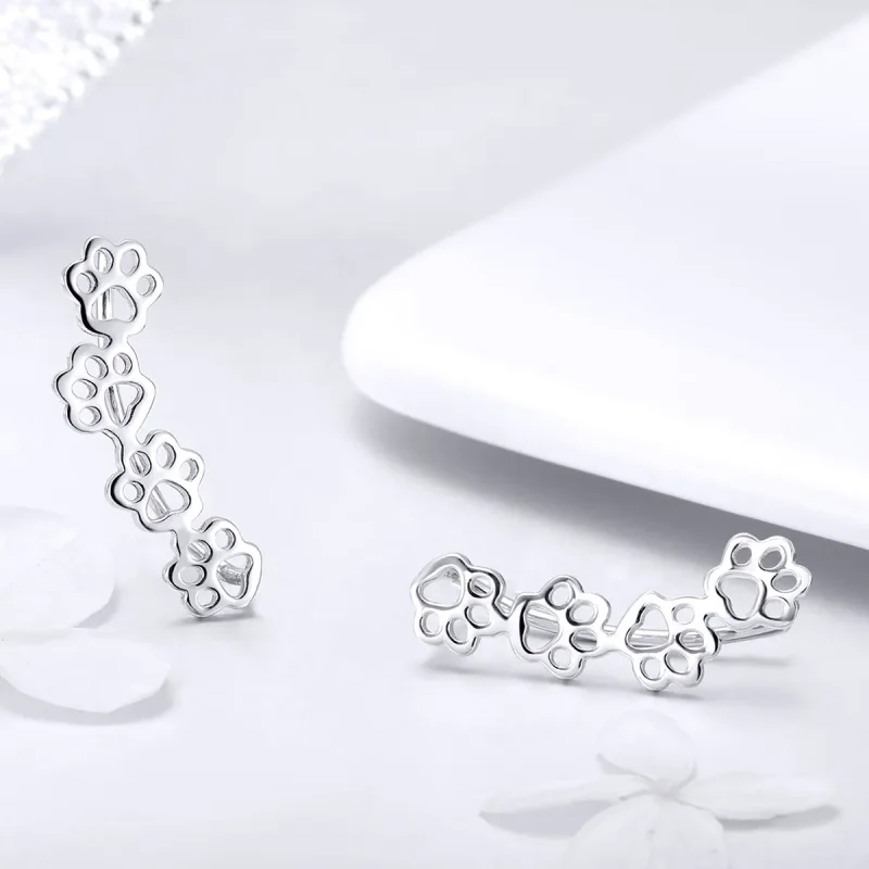 (image for) Silver Paw Trail Stud Earrings - PANDORA Style - SCE430 - View 3