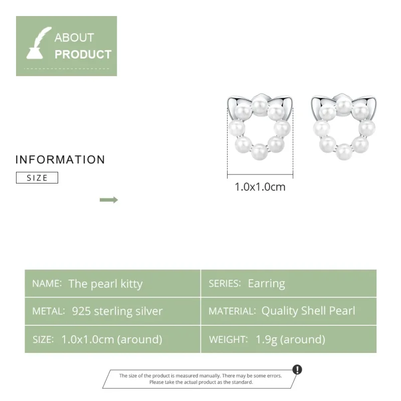 (image for) Silver Pearl Cat Stud Earrings - PANDORA Style - SCE688 - View 6