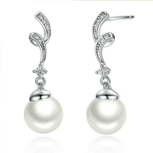 (image for) Silver Pearl Hanging Earrings - PANDORA Style - SCE035
