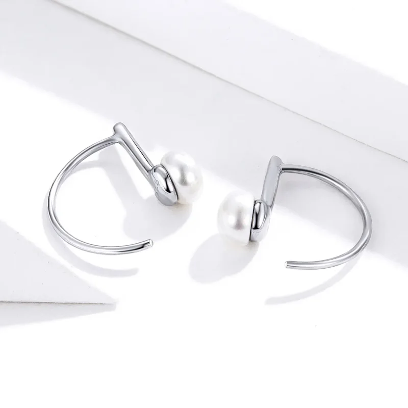 (image for) Silver Pearl Hanging Earrings - PANDORA Style - SCE604-A - View 4