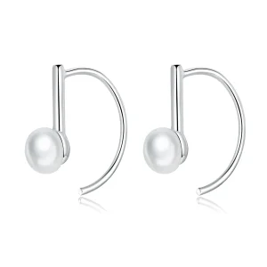 (image for) Silver Pearl Hanging Earrings - PANDORA Style - SCE604-A