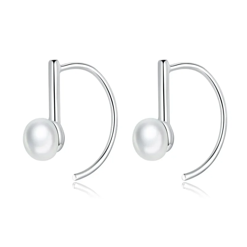 (image for) Silver Pearl Hanging Earrings - PANDORA Style - SCE604-A - Product Image