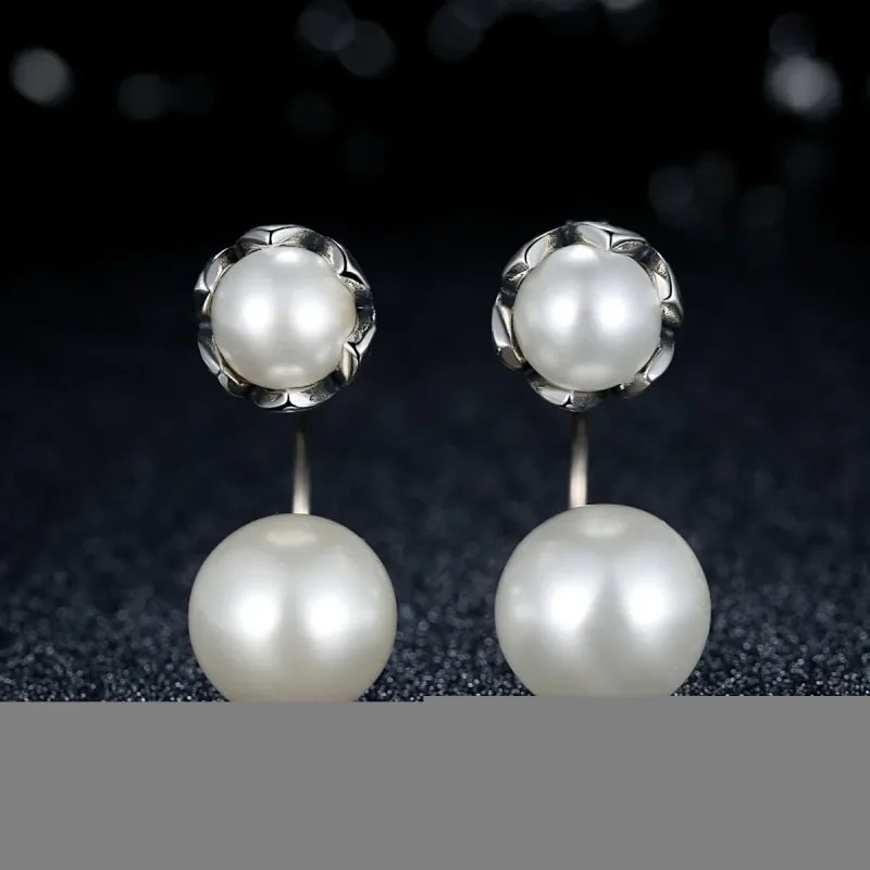 (image for) Silver Pearl Stud Earrings - PANDORA Style - SCE002 - View 2