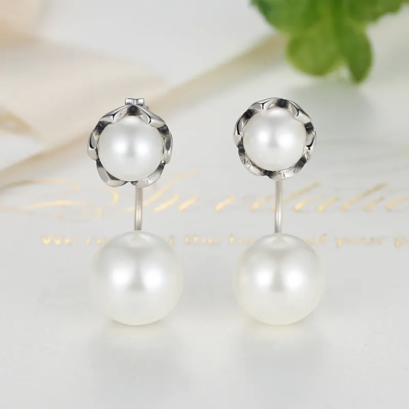 (image for) Silver Pearl Stud Earrings - PANDORA Style - SCE002 - View 3