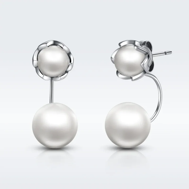 (image for) Silver Pearl Stud Earrings - PANDORA Style - SCE002 - Product Image