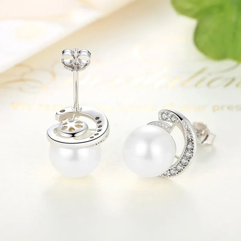 (image for) Silver Pearl Stud Earrings - PANDORA Style - SCE021 - View 4