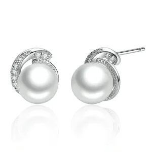 (image for) Silver Pearl Stud Earrings - PANDORA Style - SCE021