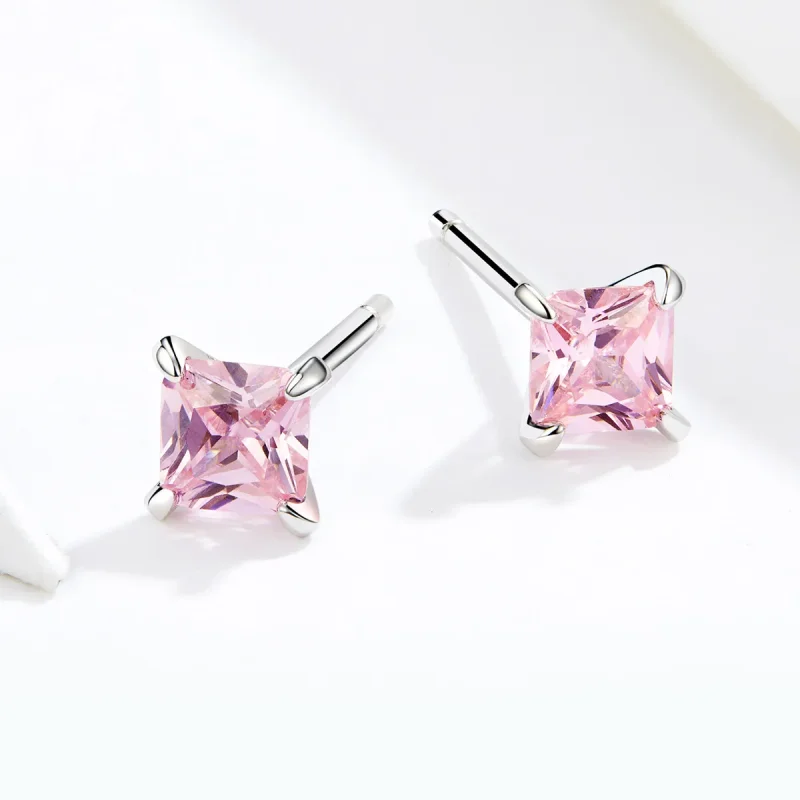 (image for) Silver Pink Luck Stud Earrings - PANDORA Style - SCE660 - View 2