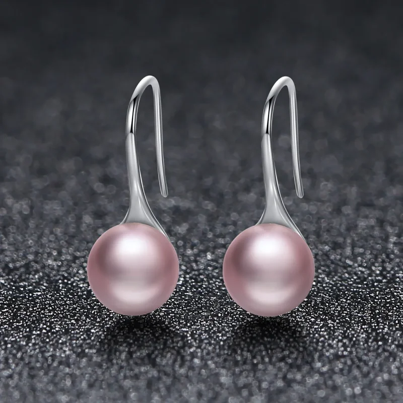 (image for) Silver Pink Pearl Hanging Earrings - PANDORA Style - SCE145 - View 3