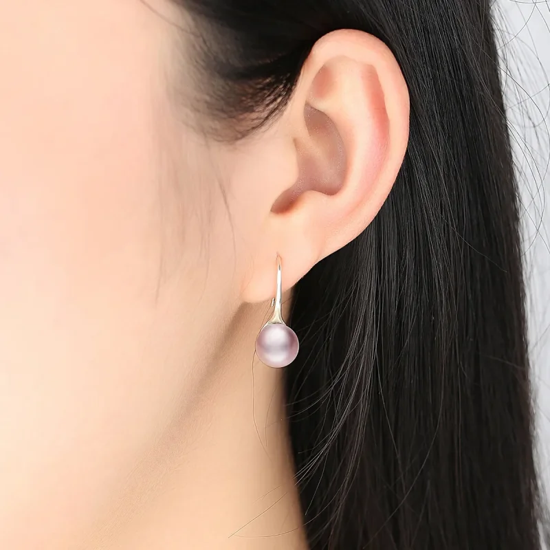 (image for) Silver Pink Pearl Hanging Earrings - PANDORA Style - SCE145 - View 6