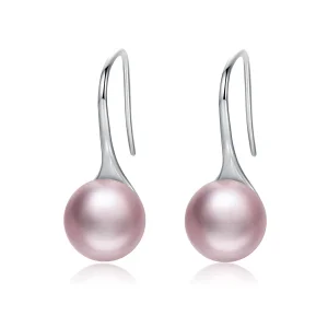 (image for) Silver Pink Pearl Hanging Earrings - PANDORA Style - SCE145