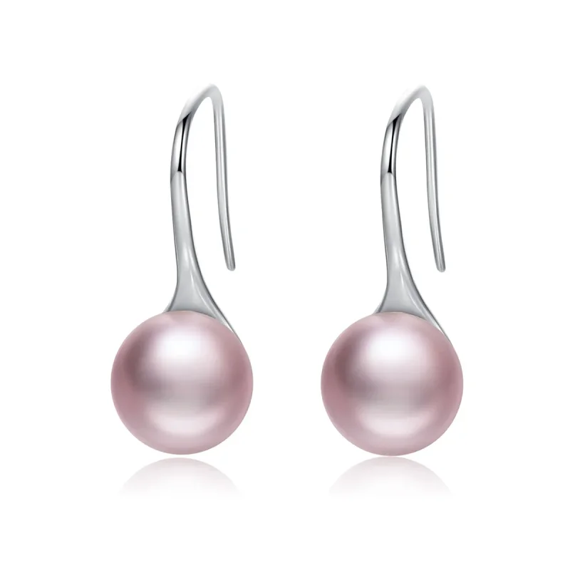 (image for) Silver Pink Pearl Hanging Earrings - PANDORA Style - SCE145 - Product Image