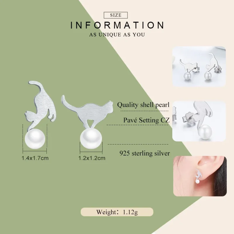 (image for) Silver Playful Kitten Stud Earrings - PANDORA Style - SCE235 - View 3