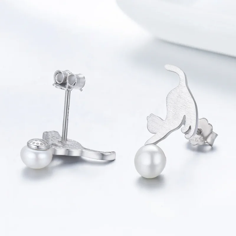 (image for) Silver Playful Kitten Stud Earrings - PANDORA Style - SCE235 - View 5