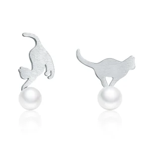 (image for) Silver Playful Kitten Stud Earrings - PANDORA Style - SCE235