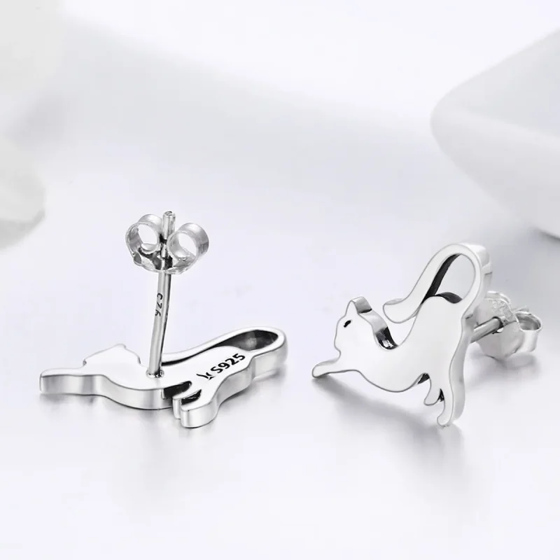 (image for) Silver Playing Kitty Stud Earrings - PANDORA Style - SCE366 - View 3