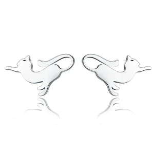 (image for) Silver Playing Kitty Stud Earrings - PANDORA Style - SCE366
