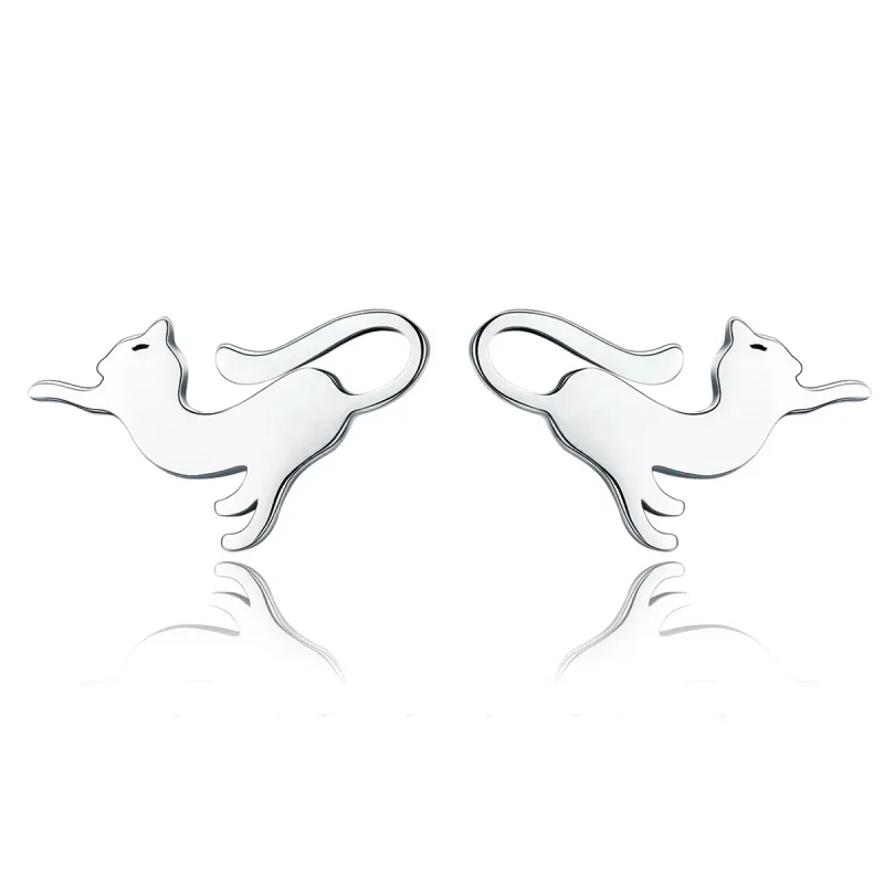 (image for) Silver Playing Kitty Stud Earrings - PANDORA Style - SCE366 - Product Image