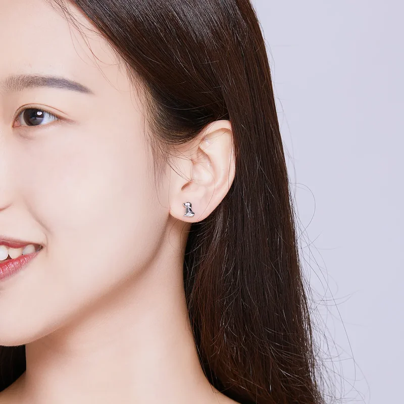 (image for) Silver Puppy Stud Earrings - PANDORA Style - SCE584-Q - View 6