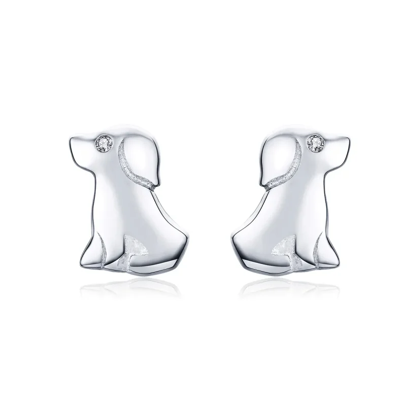 (image for) Silver Puppy Stud Earrings - PANDORA Style - SCE584-Q - Product Image