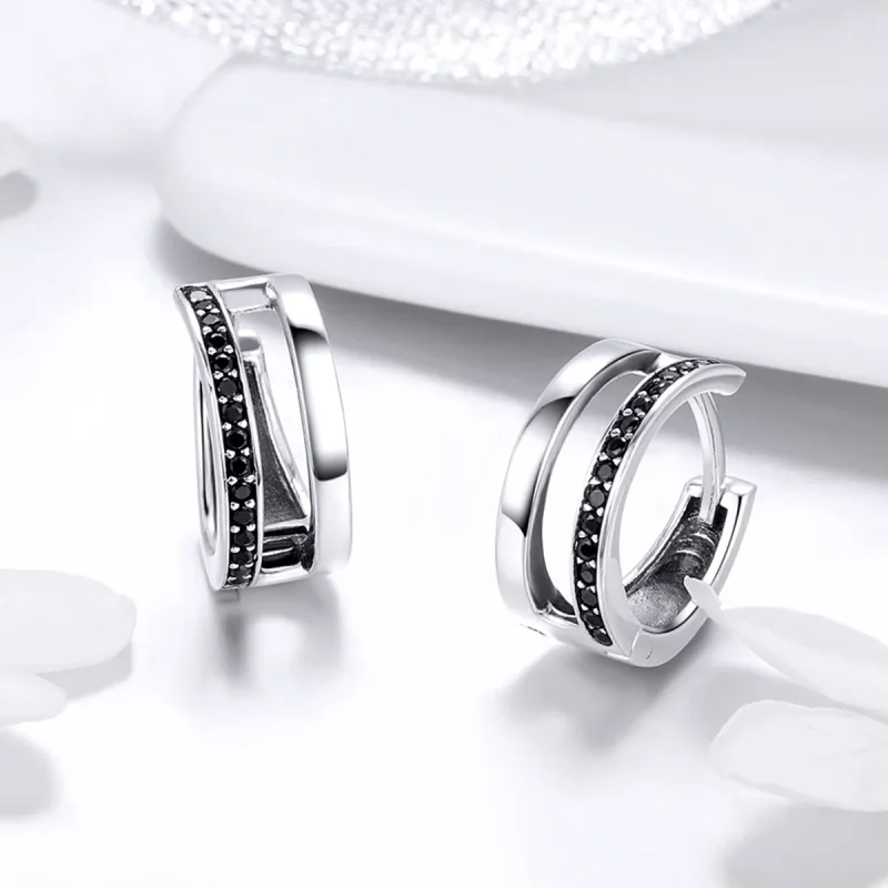 (image for) Silver Pure Love Hoop Earrings - PANDORA Style - SCE444 - View 3