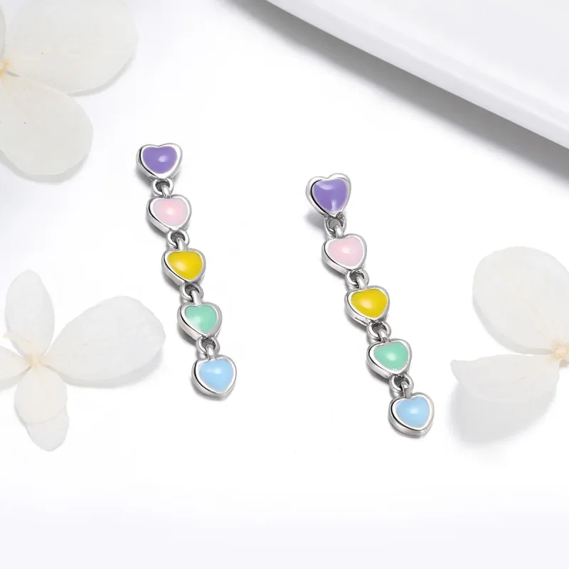 (image for) Silver Rainbow Hearts Stud Earrings - PANDORA Style - SCE451 - View 2
