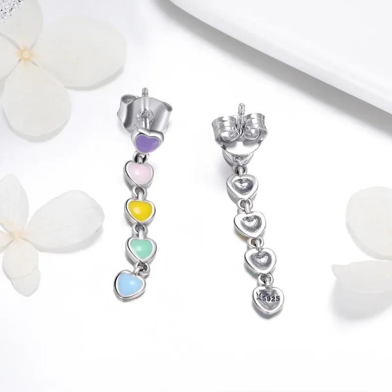 (image for) Silver Rainbow Hearts Stud Earrings - PANDORA Style - SCE451 - View 3