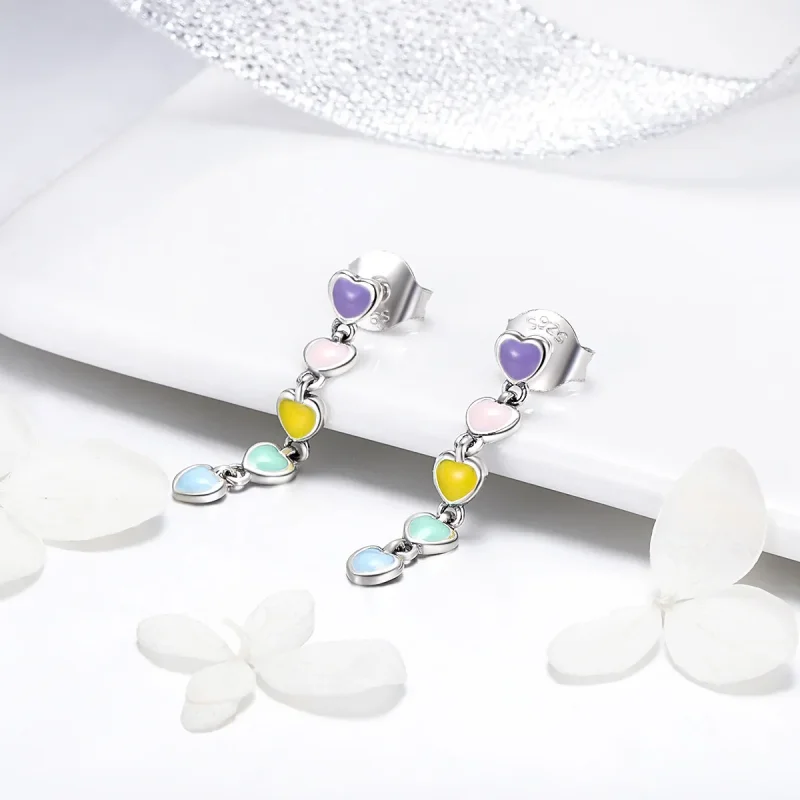 (image for) Silver Rainbow Hearts Stud Earrings - PANDORA Style - SCE451 - View 4